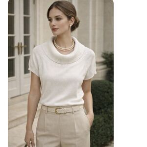 St. John Sport By Marie Gray White Cowl Neck Short Sleeve Knit Top Sweater Small